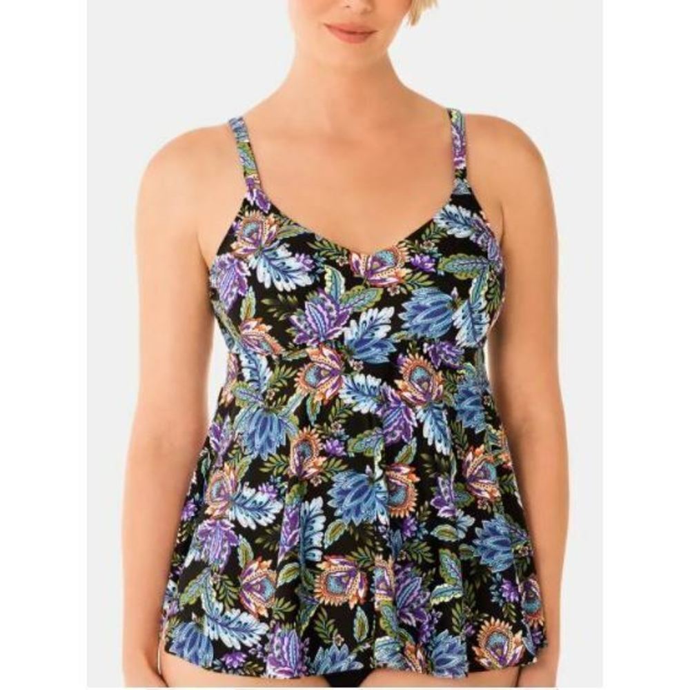New with Tags Womens Swim Solutions Boho Play V-Neck Tankini Top Swim Size 10